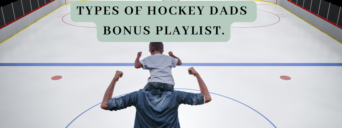 Types of Ice Hockey Dads with Bonus Playlist. Picture of Dad with son on shoulders looking over Ice Hockey arena