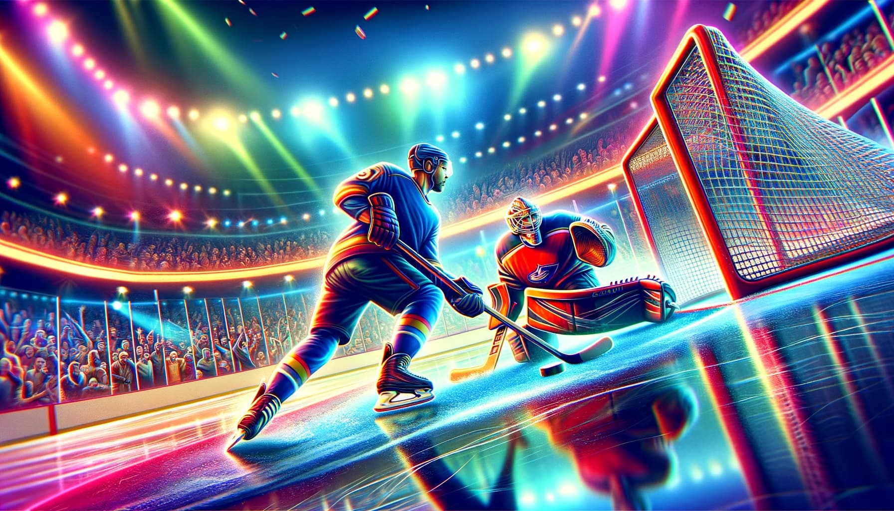 Illustration of hockey player low in the slot