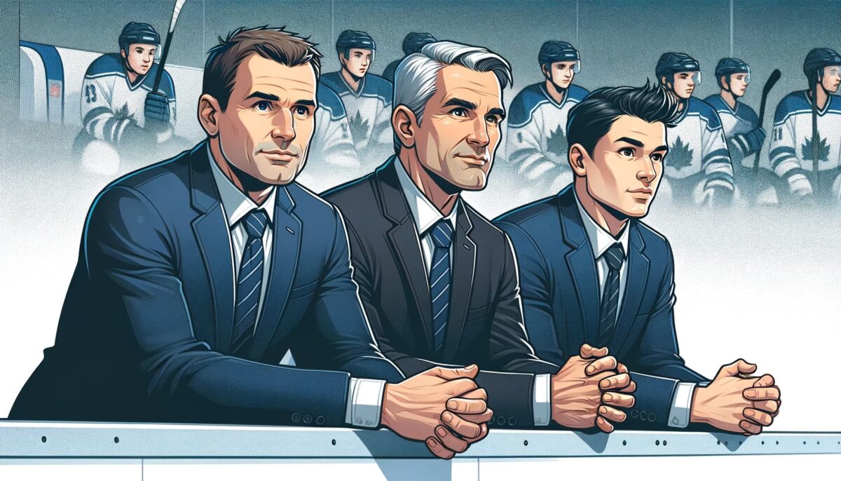 Illustration of 3 hockey coaches in suits