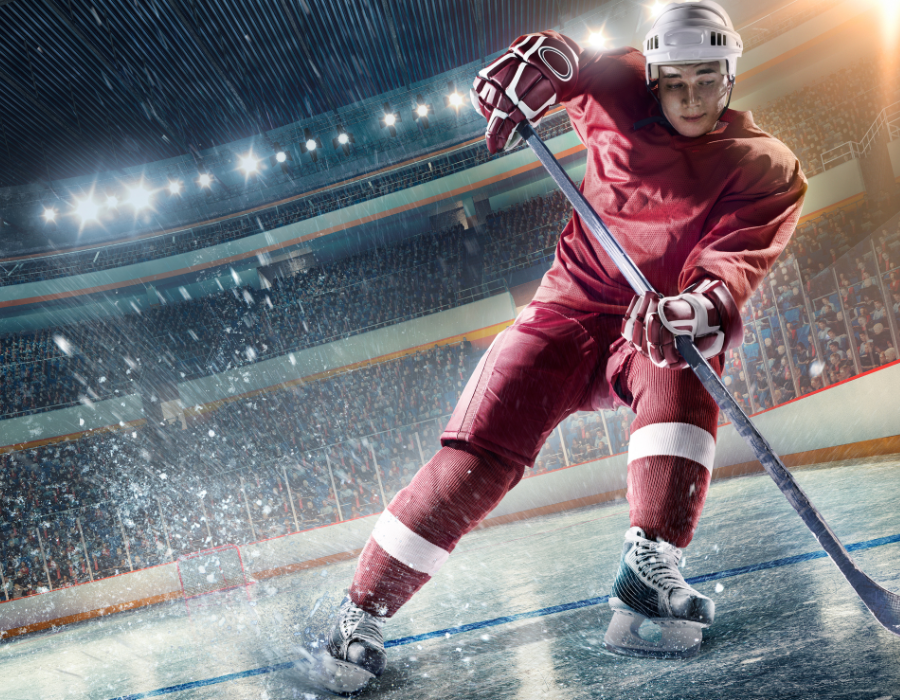 ice hockey in player making a fast move with stick and puck