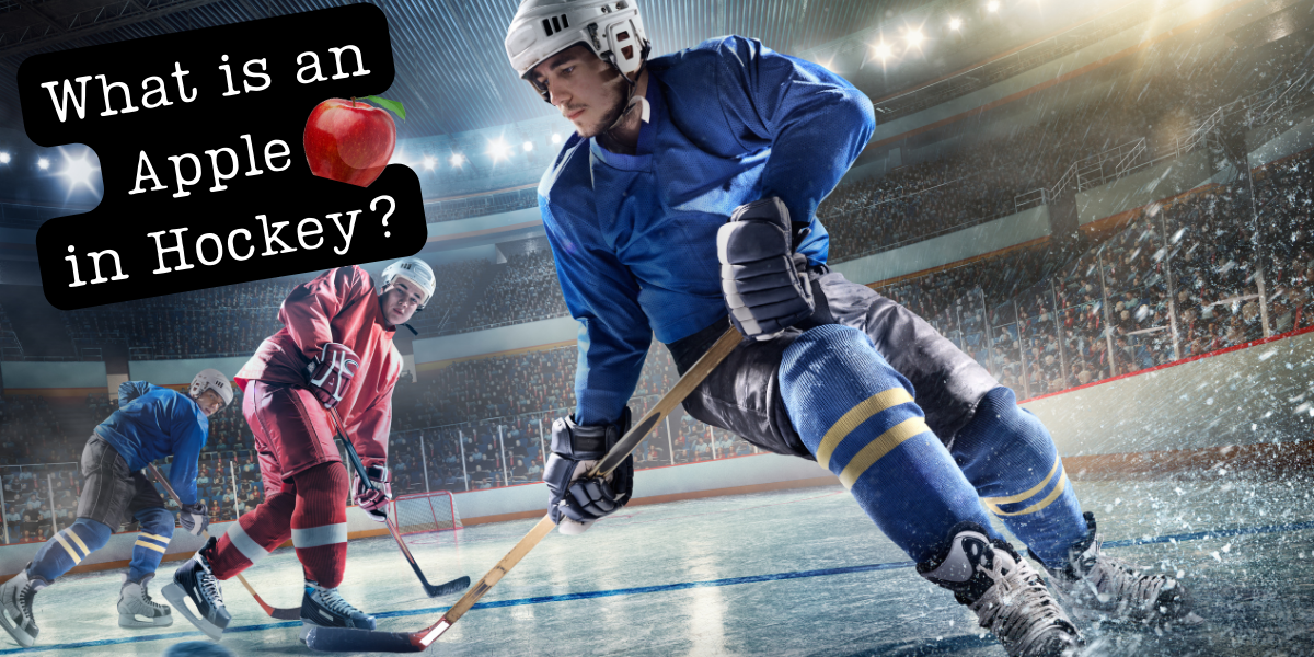 What is an Apple in Hockey? Two hockey players making a pass to a goal to demonstrate an apple or assist